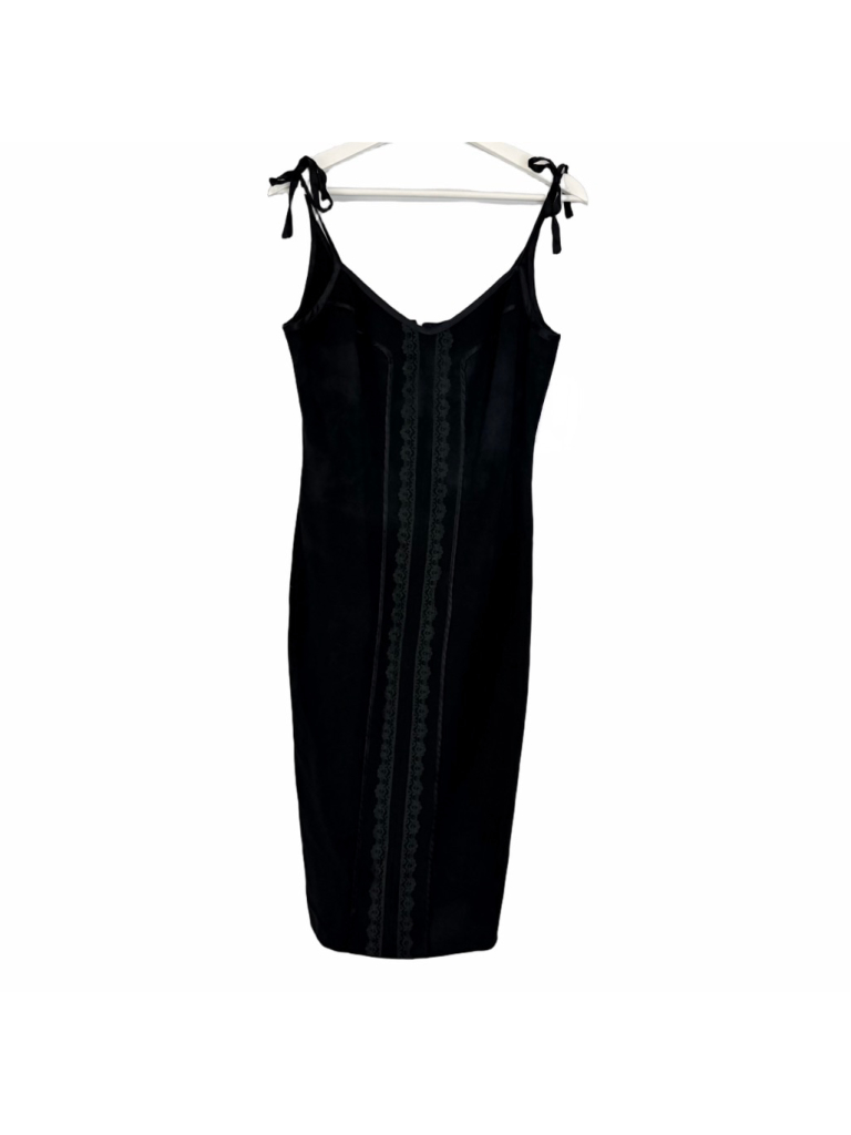 Charles Chang-Lima Black V-Neck Lace Tie Straps Midi Dress Size 8